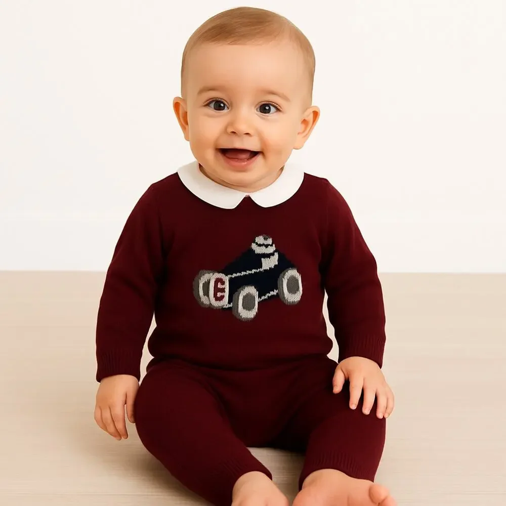 Edgehill Collection Sweater Knit Stock Car Outfit Baby Boy Size 12 Mo Red